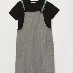 fame forever by lifestyle Girls Checked A-Line Dress with T-Shirt-picture-1