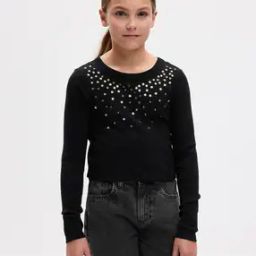 Round-Neck Full-Sleeve Top with Rhinestone Details-image-17
