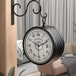 Roman Numerals Dual-Sided Station Analogue Wall Clock-1