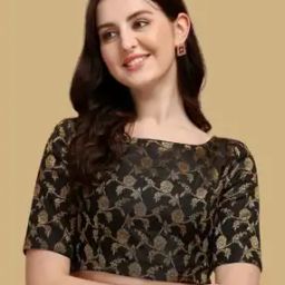 Women Floral Zari Woven Back-Open Blouse-image-1