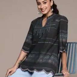 Relaxed Fit Geometric Print Cotton Tunic-38
