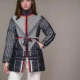 Striped Puffer Jacket with Belt-44