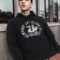 Typographic Print Hoodie with Kangaroo Pocket-picture-9