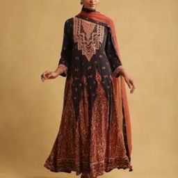 Relaxed Fit Printed Flared Kurta Suit Set-image-89