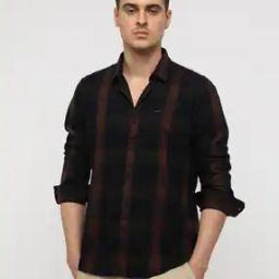 Men Checked Regular Fit Shirt with Cuffed Sleeves-8