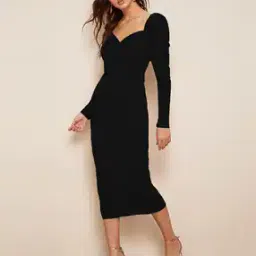 Bodycon Dress with Puff Sleeves-image-61