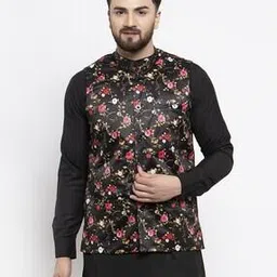 Men Floral Woven Nehru Jacket with Welt Pockets-image-17