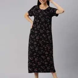 Women Heart Print Round-Neck Nightie-image-61