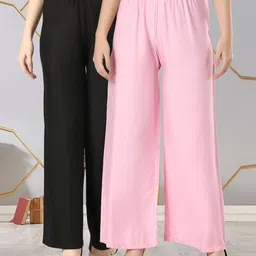 aartej Pack of 2 Relaxed Fit Palazzos with Drawstrings Waist image 1