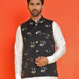 Men Embossed Design Nehru jacket-image-4