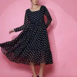 Women Polka-dot Square-Neck Tiered Dress-image-29