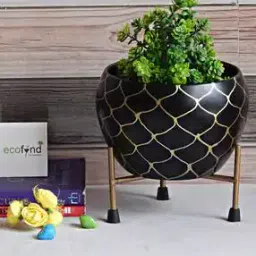 Geometric Print Metal pot with stand-43