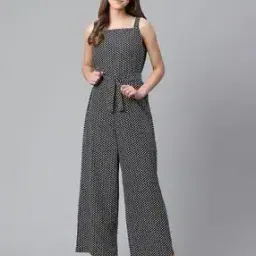 Micro Print Jumpsuit with Waist Tie-Up-image-18