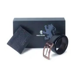Men Leather Textured Belt With Wallet Set  -picture-49