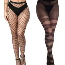 Women Pack of 2 High-Rise Fishnet & Sheer Stockings with Elasticated Waistband-image-99
