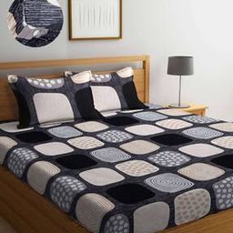 Geometric Print Double Bedsheet with 2 Pillow Covers-22