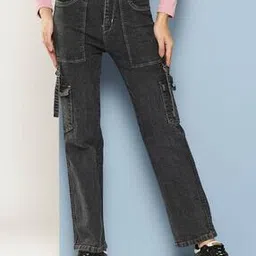 Girls High-Rise Straight Jeans with Cargo Pockets-image-28