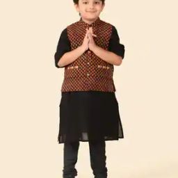 Boys Printed Regular Fit Kurta with Nehru Jacket-image-10