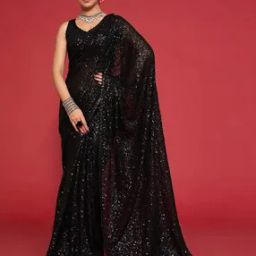 Women Adorable Sequined Georgette Party Wear Saree With Blouse Saree-image-5