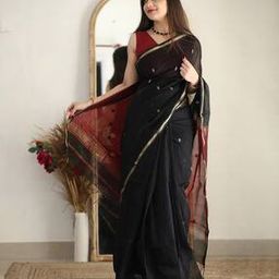 Women Motif Woven Saree with Contrast Pallu-image-54
