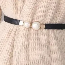Elasticated Slim Belt with Metal Accent-image-3