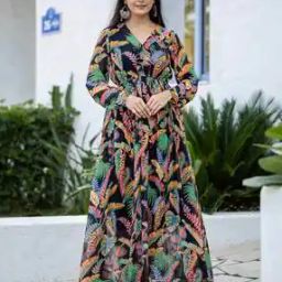 Women Leaf Print Flared Kurta-image-54