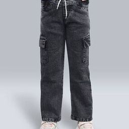 Girls Straight Fit Jeans with Drawstring-image-57