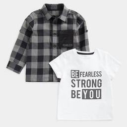 Typographic Print Crew-Neck T-Shirt with Overshirt-image-7
