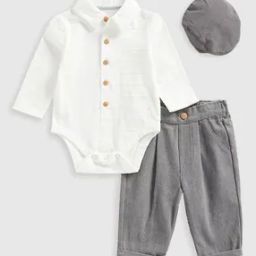 Boys Cotton Bodysuit with Trousers & Cap-image-45