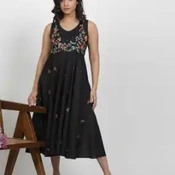 Women Floral Embroidered Fit & Flare Dress-image-4