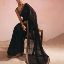 Stone Embellishment & Embroidery Saree Set-image-24