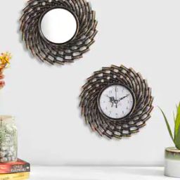Set of 2 Round Wall Mirrors with Clock-13