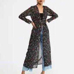 Floral Print Open-Front Shrug with Button Closure-16
