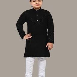 Boys Embellished & Embroidery Kurta Pyjama Set-image-62