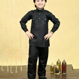Boys Kurta Pyjama Set with Flap Pockets-image-25