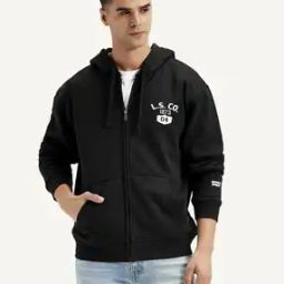 Men Relaxed Fit Zip-Front Hoodie with Typographic Print-picture-6