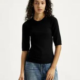 Women Slim Fit Round-Neck Sweatshirt with Scalloped Hems-picture-29