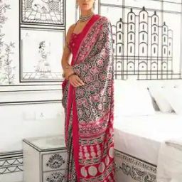 Women Ajrak Print Saree with Contrast Border-image-34