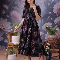 Women Floral Print Fit & Flare Dress-image-4