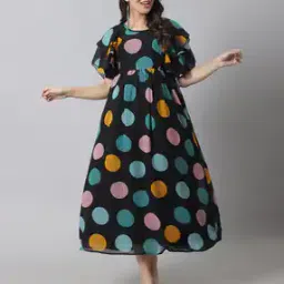 Polka-Dot Print Fit & Flare Dress-image-53
