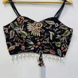 Women Embroidered Spaghetti Straps Back Open Blouse-picture-26