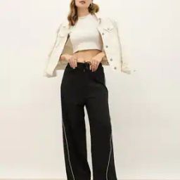 Women Wide Leg Jogger With Contast Piping Detail-image-2
