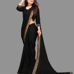 Saree with Contrast Lace Border-image-6