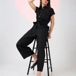 Women Shirt Collar Utility Belted Jumpsuit-picture-5