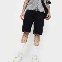 Men Washed Cargo Denim Shorts-image-21