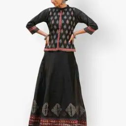 Tribal Print Anarkali Dress with Block Print Jacket-image-26