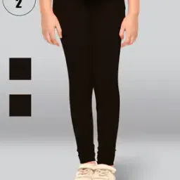 Pack of 2 Girls Cotton Elastane Stretch Slim Fit Leggings-image-1