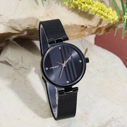 Black Dial Analogue Fashion Watch with Mesh Strap For Women-image-83