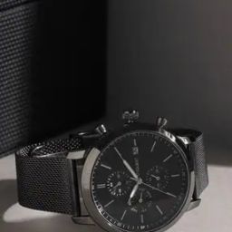 Black Dial Analogue Fashion Watch with Multi-Dial Function And Mesh Strap For Men-image-83