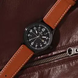 Black Dial Analogue Fashion Watch with Date Function And Leather Strap For Men-image-96